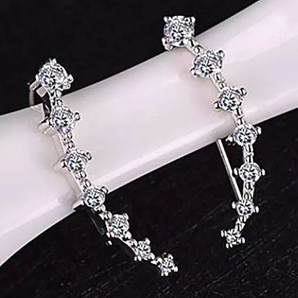 Ear Climber Sterling Silver Zircon Rhinestone - Picture 4 of 5